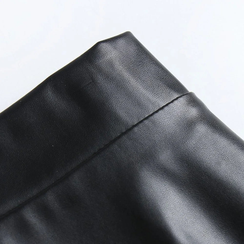 Black Preppy Womens Plus Solid PU Leather Flare Skirt - Picture 2 of 5